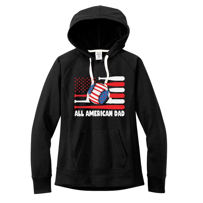 All American Dad Baseball Us Flag Great Gift Women's Fleece Hoodie