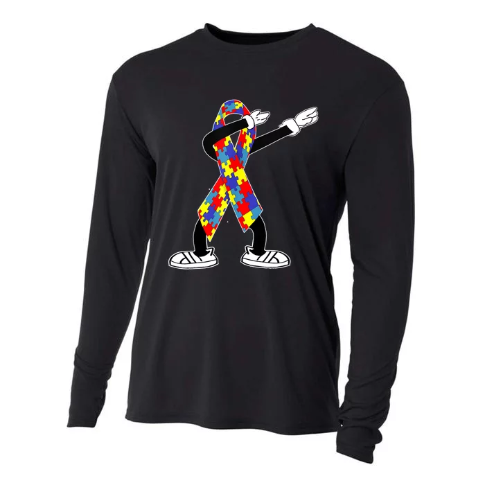 Autism Awareness Dabbing Puzzle Piece Love Dab Dance Cooling Performance Long Sleeve Crew