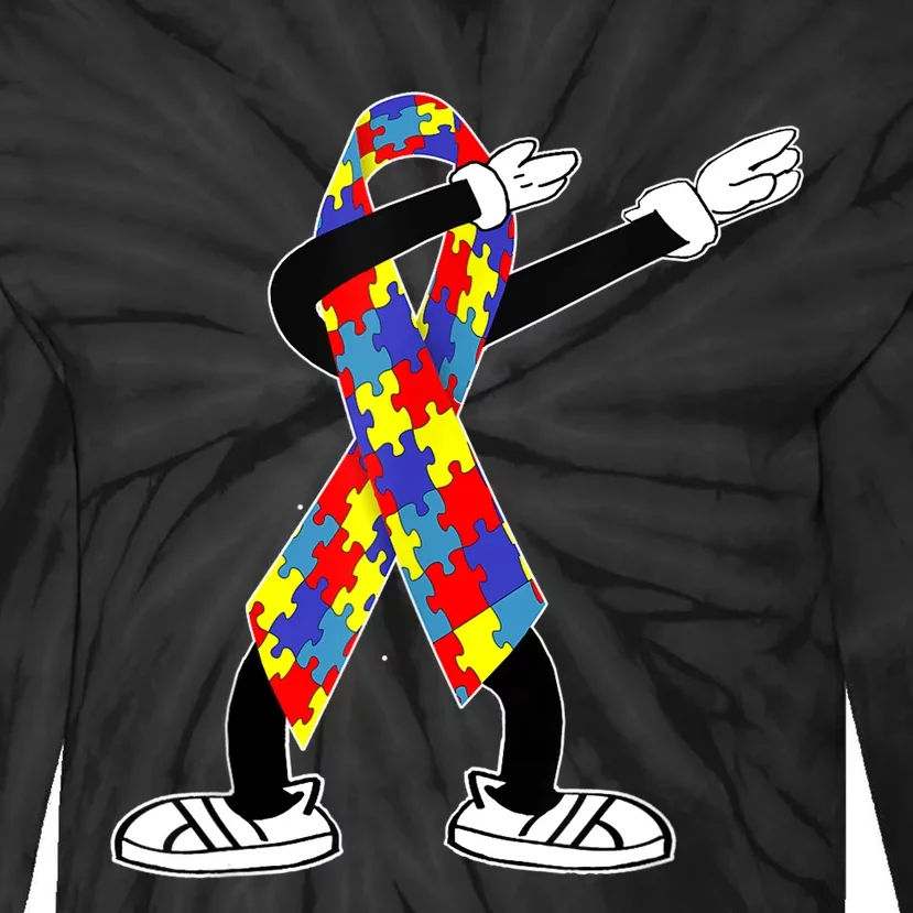 Autism Awareness Dabbing Puzzle Piece Love Dab Dance Tie-Dye Long Sleeve Shirt