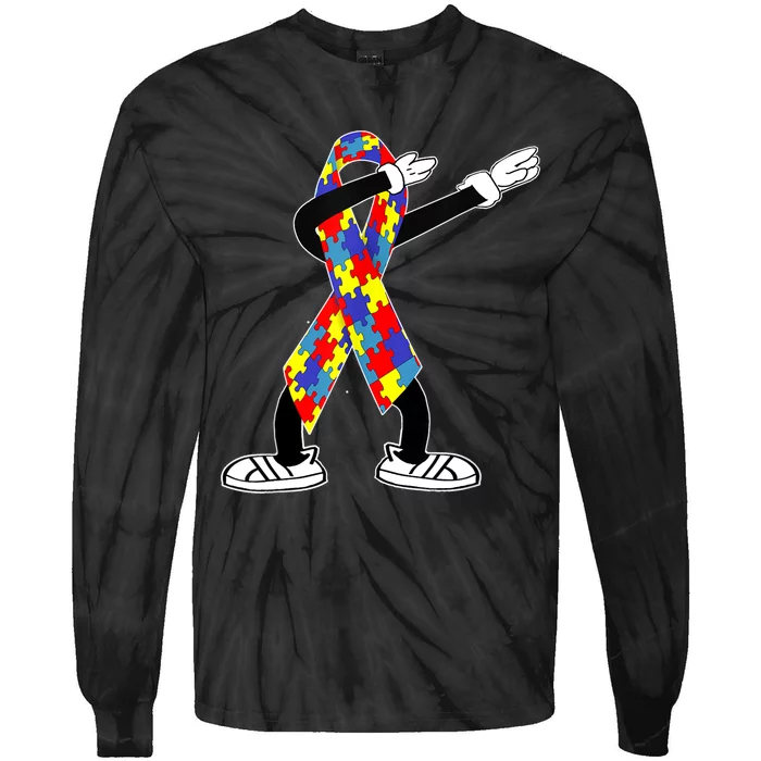 Autism Awareness Dabbing Puzzle Piece Love Dab Dance Tie-Dye Long Sleeve Shirt