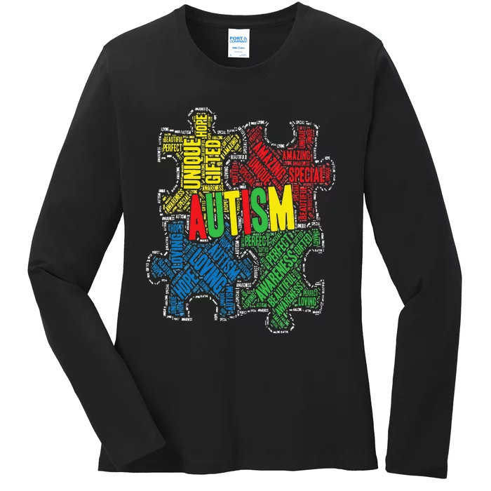 Autism Awareness Design Supporting Spread Kindness Ladies Long Sleeve Shirt