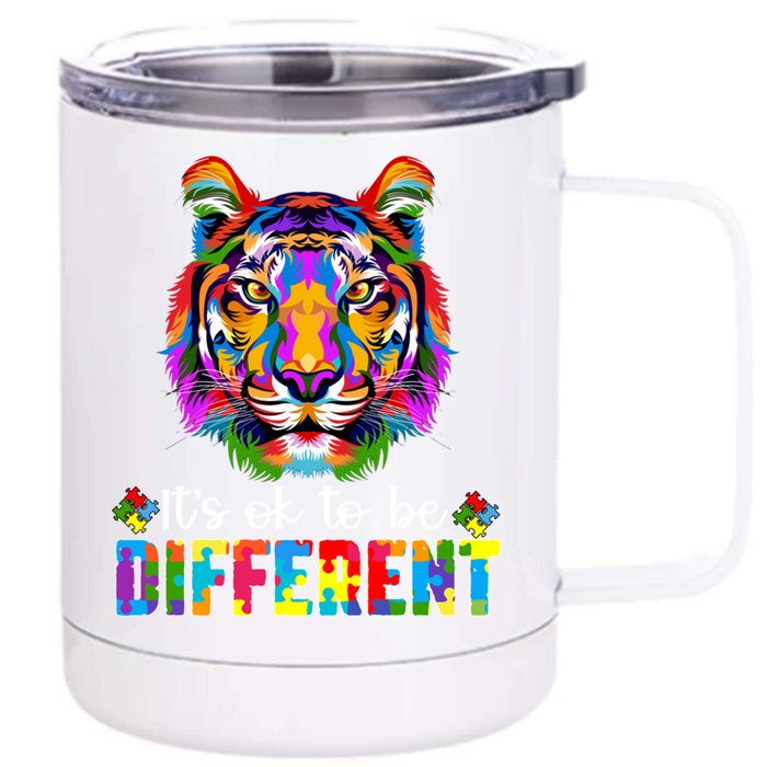 Autism Awareness Day ItS Ok To Be Different Colorful Tiger Gift Front & Back 12oz Stainless Steel Tumbler Cup