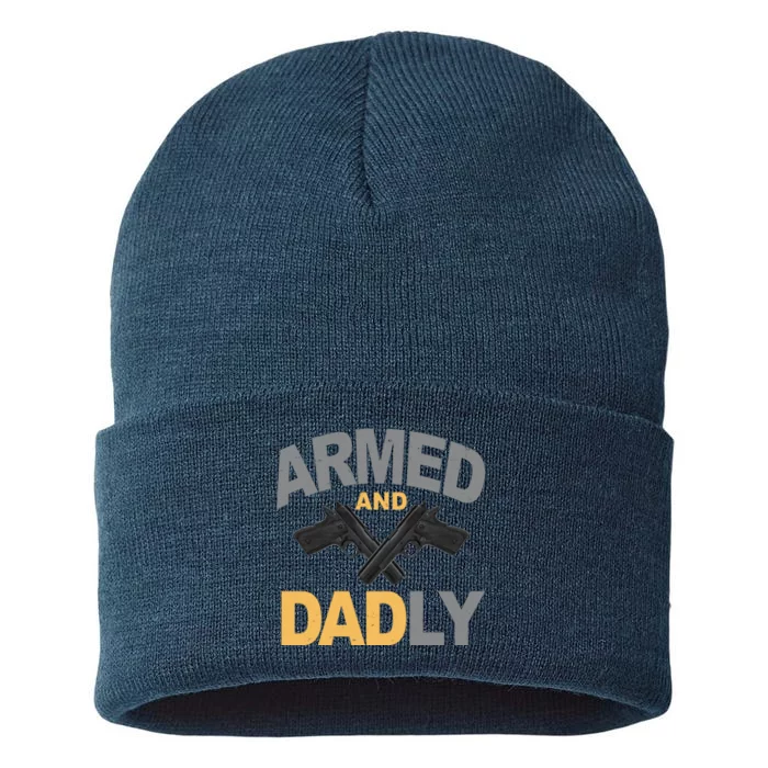 Armed And Dadly Fathers Day Gift Sustainable Knit Beanie