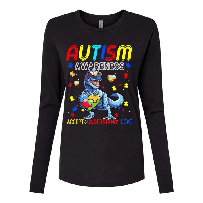 Autism Awareness Day T Rex Dinosaur Puzzle Piece Cool Gift Womens Cotton Relaxed Long Sleeve T-Shirt