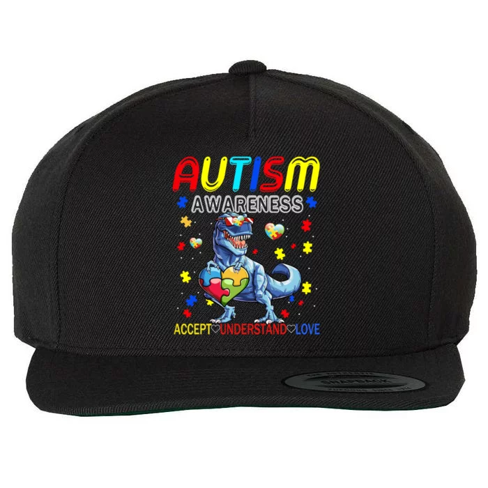 Autism Awareness Day T Rex Dinosaur Puzzle Piece Cool Gift Wool Snapback Cap