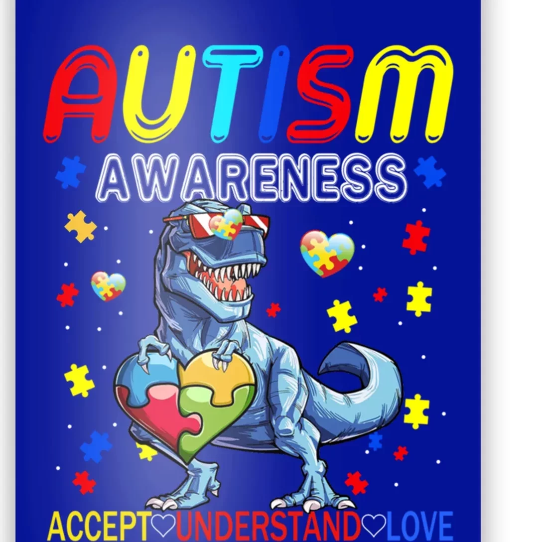 Autism Awareness Day T Rex Dinosaur Puzzle Piece Cool Gift Poster