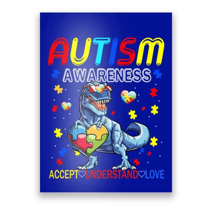 Autism Awareness Day T Rex Dinosaur Puzzle Piece Cool Gift Poster