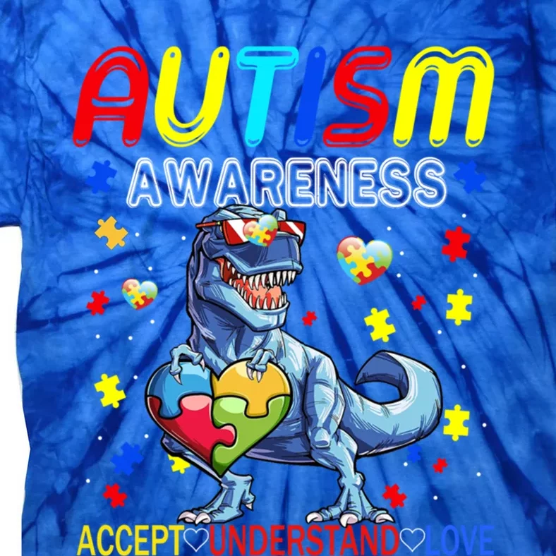 Autism Awareness Day T Rex Dinosaur Puzzle Piece Cool Gift Tie-Dye T-Shirt