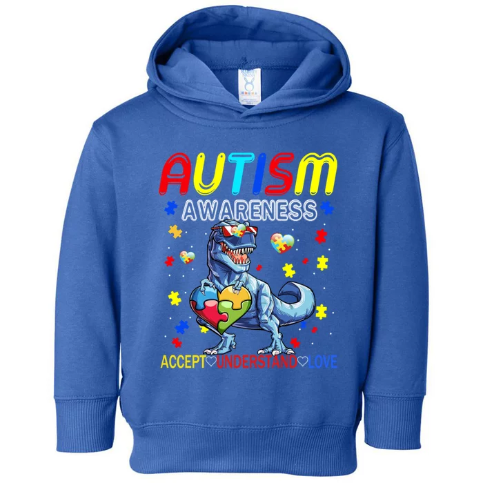 Autism Awareness Day T Rex Dinosaur Puzzle Piece Cool Gift Toddler Hoodie