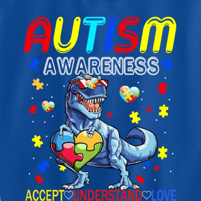 Autism Awareness Day T Rex Dinosaur Puzzle Piece Cool Gift Kids Sweatshirt