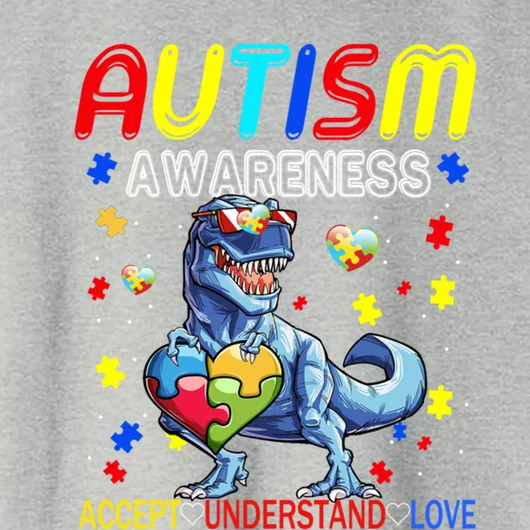 Autism Awareness Day T Rex Dinosaur Puzzle Piece Cool Gift Women's Crop Top Tee