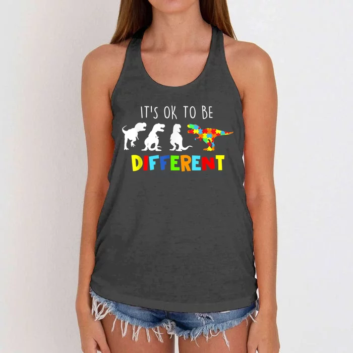 Autism Awareness Dinosaur Boy Its Ok To Be Different Women's Knotted Racerback Tank