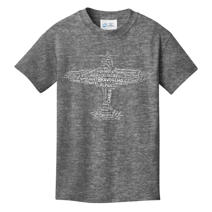 Airplane Aviation Design With Phonetic Alphabet For A Pilot Kids T-Shirt