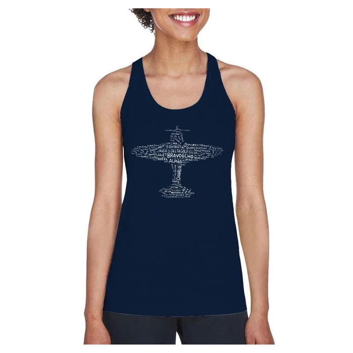 Airplane Aviation Design With Phonetic Alphabet For A Pilot Women's Racerback Tank