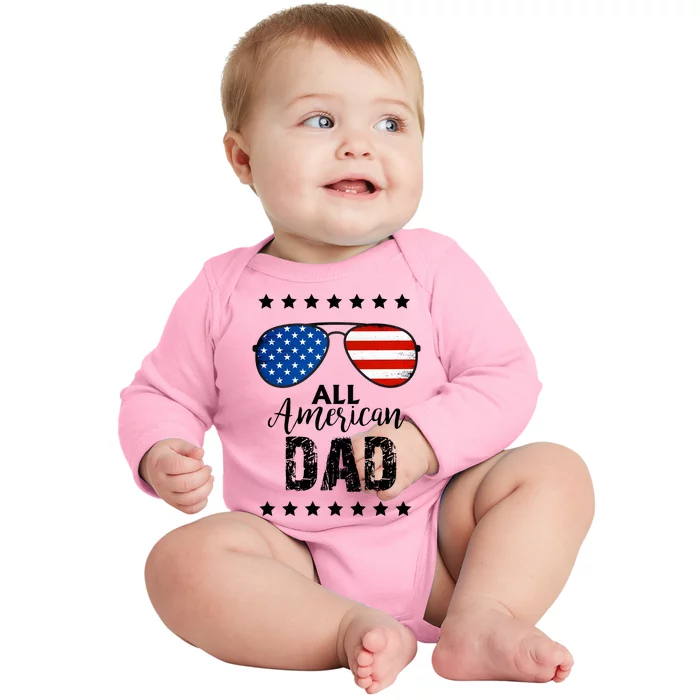 All American Dad 4th Of July Family Matching Baby Long Sleeve Bodysuit