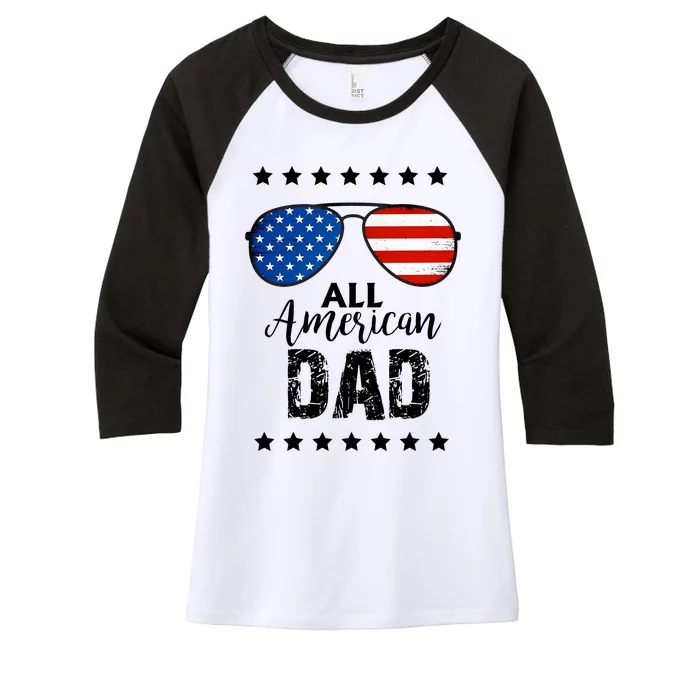 All American Dad 4th Of July Family Matching Women's Tri-Blend 3/4-Sleeve Raglan Shirt