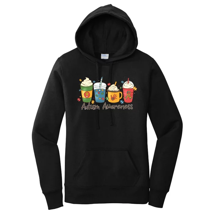 Autism Awareness Day Coffee Cups Women's Pullover Hoodie