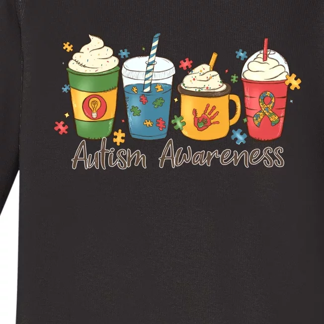 Autism Awareness Day Coffee Cups Baby Long Sleeve Bodysuit