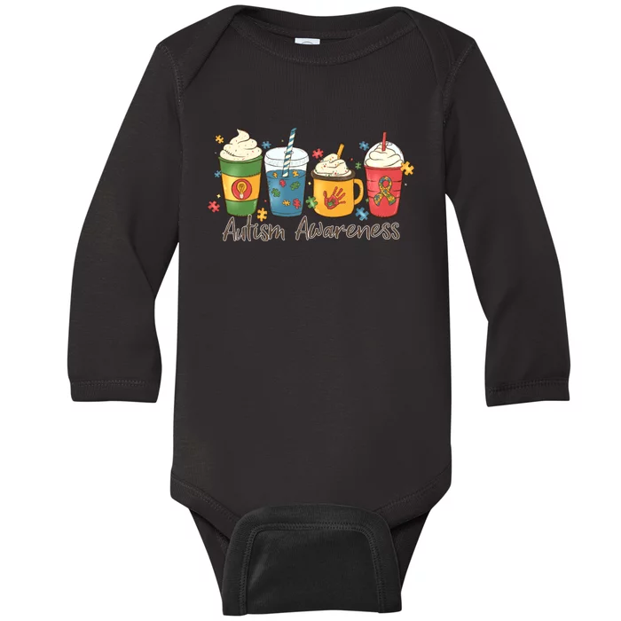 Autism Awareness Day Coffee Cups Baby Long Sleeve Bodysuit