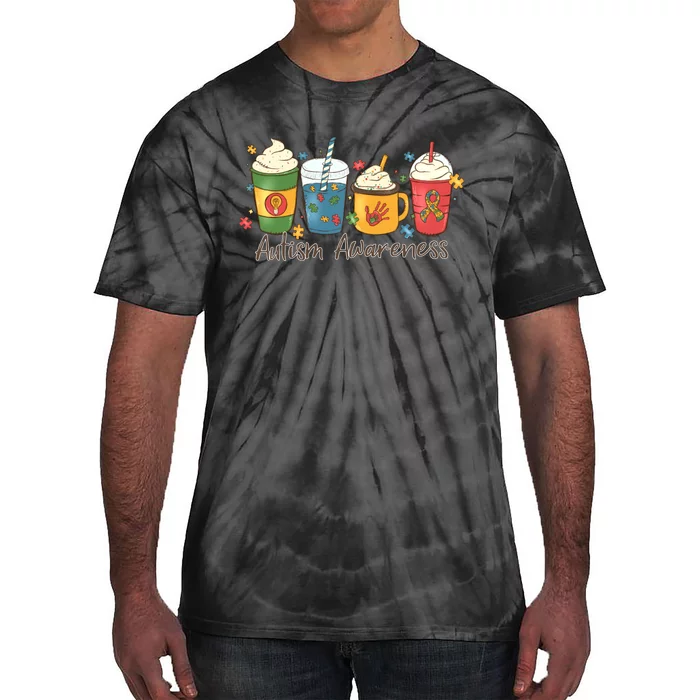 Autism Awareness Day Coffee Cups Tie-Dye T-Shirt