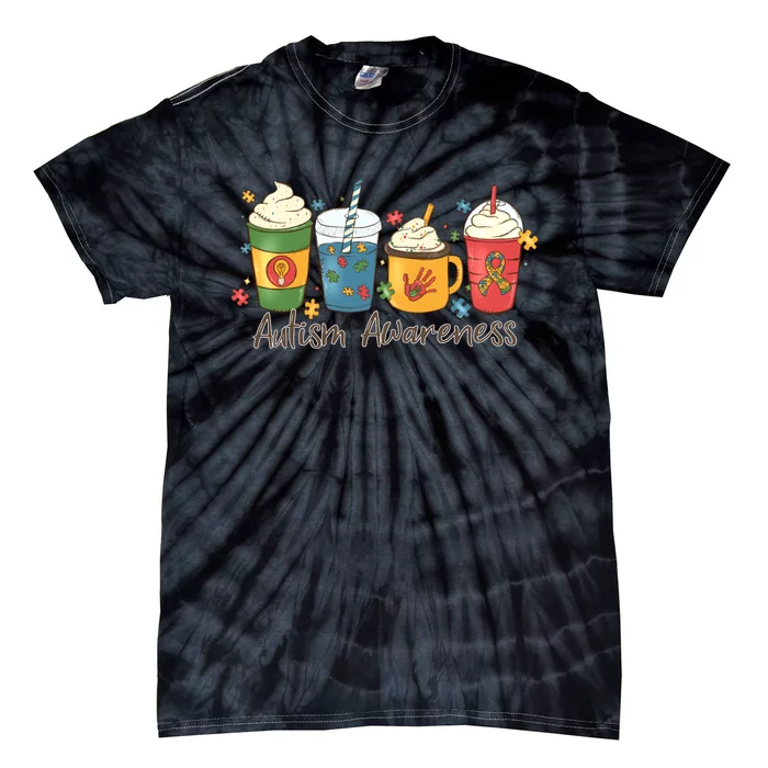 Autism Awareness Day Coffee Cups Tie-Dye T-Shirt