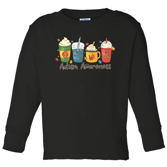 Autism Awareness Day Coffee Cups Toddler Long Sleeve Shirt