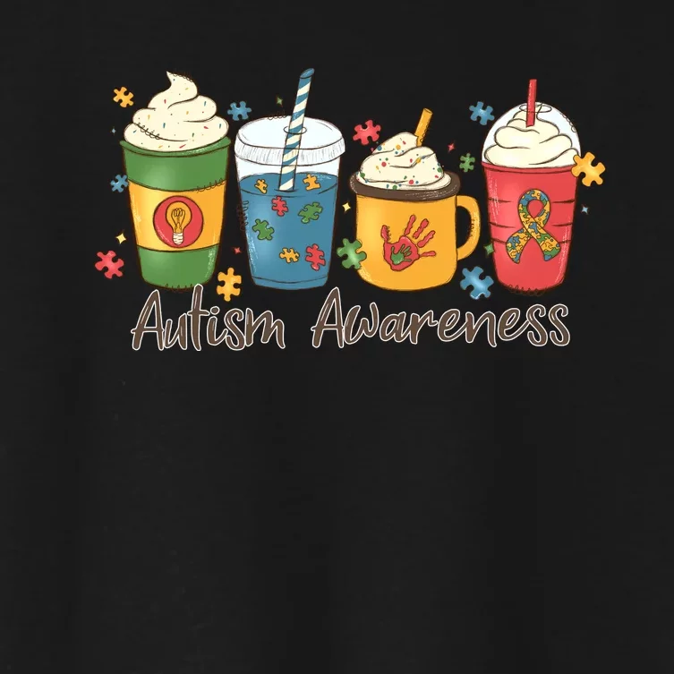 Autism Awareness Day Coffee Cups Women's Crop Top Tee