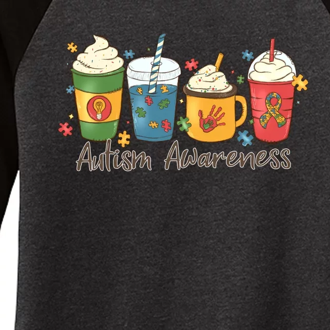 Autism Awareness Day Coffee Cups Women's Tri-Blend 3/4-Sleeve Raglan Shirt