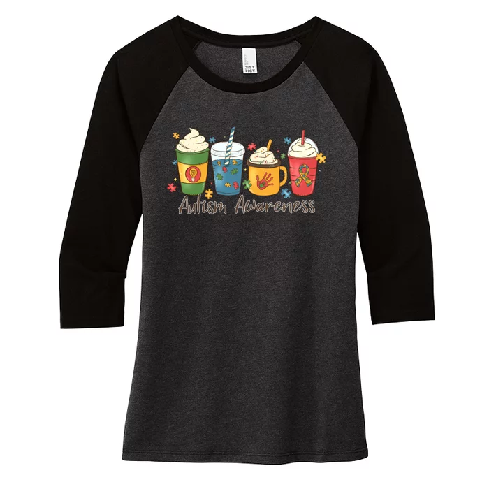 Autism Awareness Day Coffee Cups Women's Tri-Blend 3/4-Sleeve Raglan Shirt