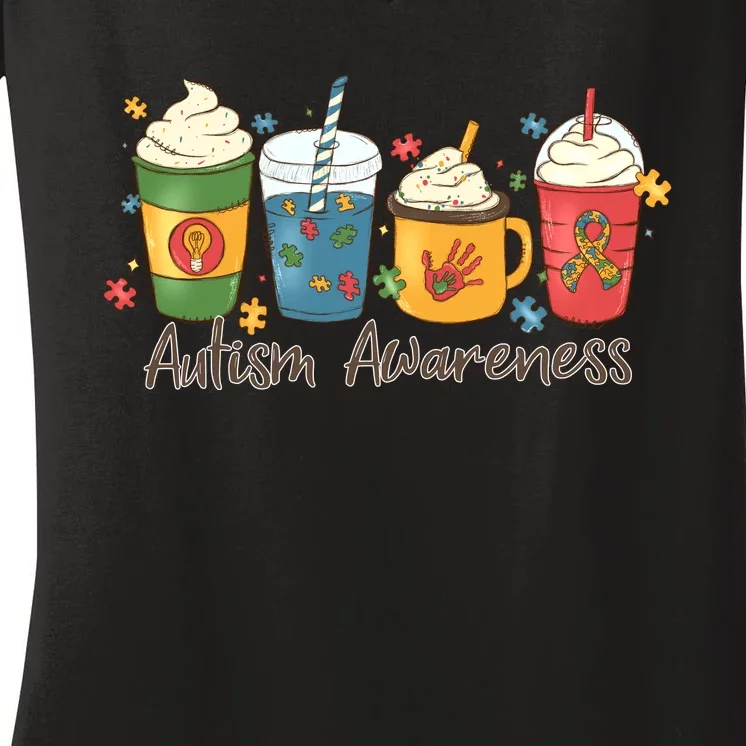 Autism Awareness Day Coffee Cups Women's V-Neck T-Shirt