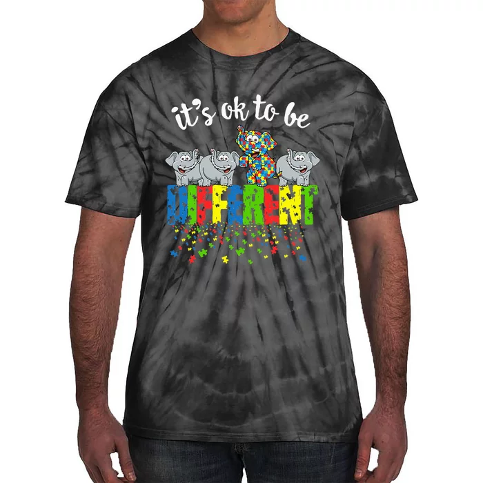 Autism Awareness Day Elephant Gift It's Ok To Be Different Tie-Dye T-Shirt