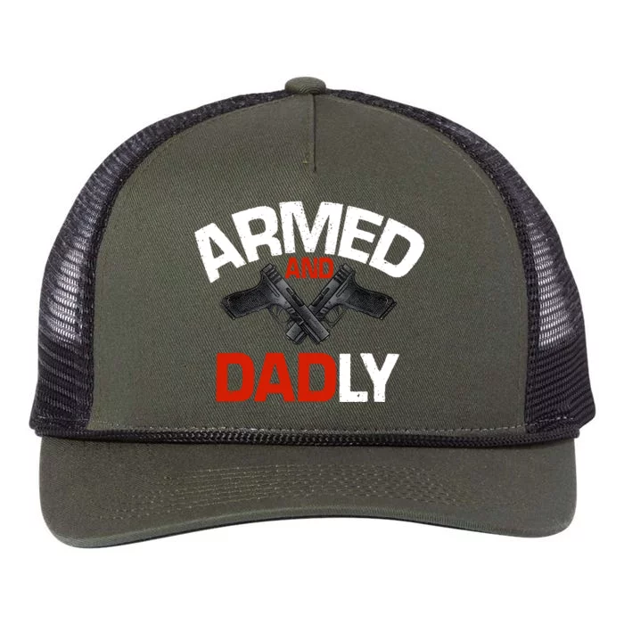 Armed And Dadly Funny Deadly Father Gifts For Fathers Day Retro Rope Trucker Hat Cap