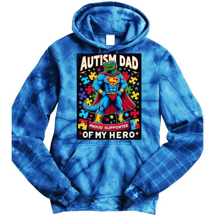 Autism Awareness Dad Father Dinosaur Funny Proud Autism Dad Tie Dye Hoodie