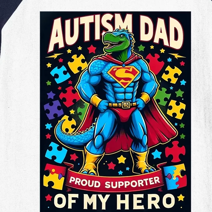 Autism Awareness Dad Father Dinosaur Funny Proud Autism Dad Baseball Sleeve Shirt