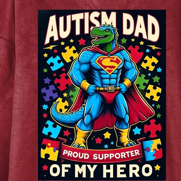 Autism Awareness Dad Father Dinosaur Funny Proud Autism Dad Hooded Wearable Blanket