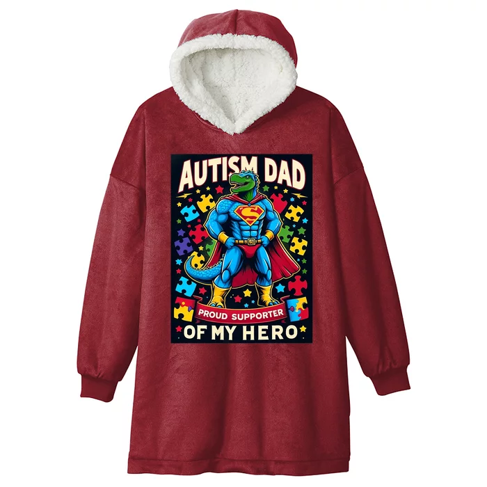 Autism Awareness Dad Father Dinosaur Funny Proud Autism Dad Hooded Wearable Blanket