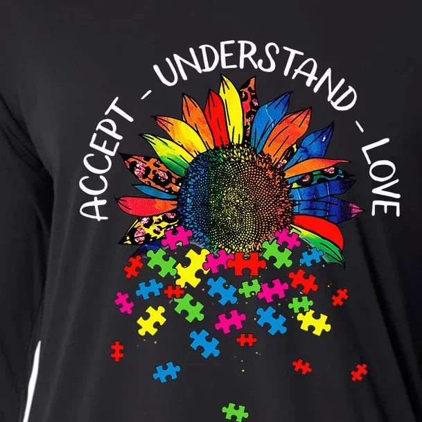 Autism Awareness Daisy Flower Accept Understand Love Cooling Performance Long Sleeve Crew