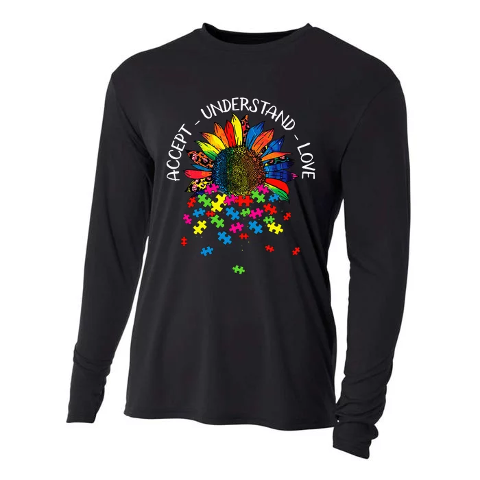 Autism Awareness Daisy Flower Accept Understand Love Cooling Performance Long Sleeve Crew