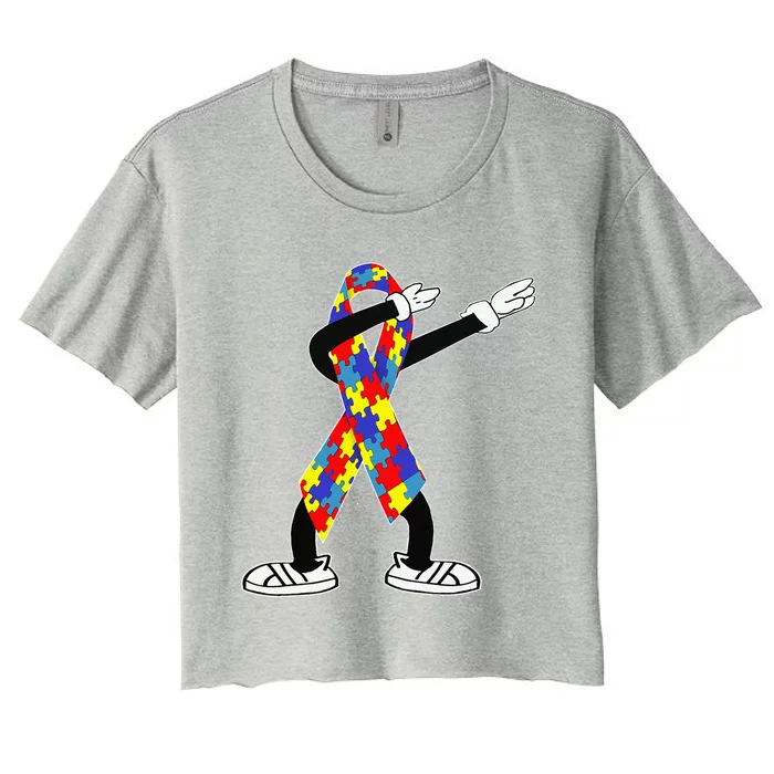 Autism Awareness Dabbing Puzzle Piece Love Dab Dance Women's Crop Top Tee