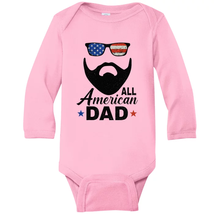 All American Dad Bearded Fathers Day Baby Long Sleeve Bodysuit