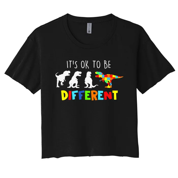 Autism Awareness Dinosaur Boys Its Ok To Be Different Women's Crop Top Tee