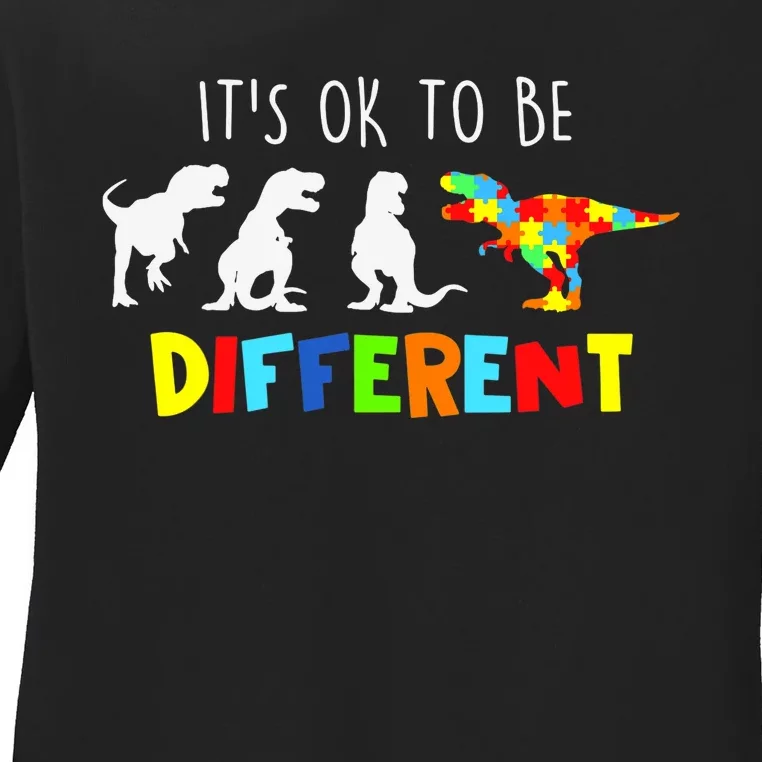 Autism Awareness Dinosaur Boys Its Ok To Be Different Ladies Long Sleeve Shirt