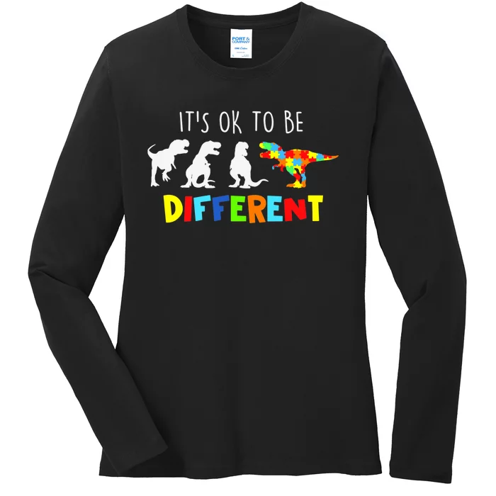 Autism Awareness Dinosaur Boys Its Ok To Be Different Ladies Long Sleeve Shirt