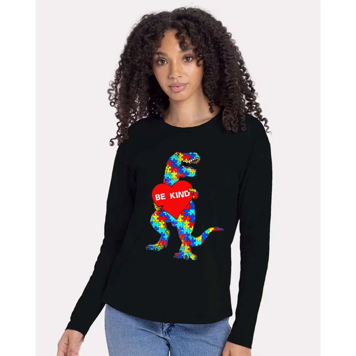 Autism Awareness Dinosaur Be Kind Puzzle Womens Cotton Relaxed Long Sleeve T-Shirt