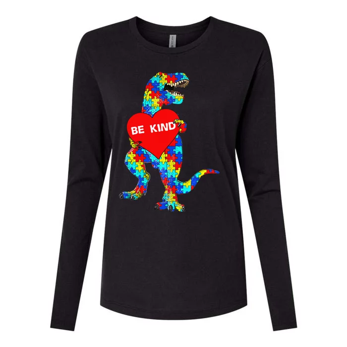 Autism Awareness Dinosaur Be Kind Puzzle Womens Cotton Relaxed Long Sleeve T-Shirt