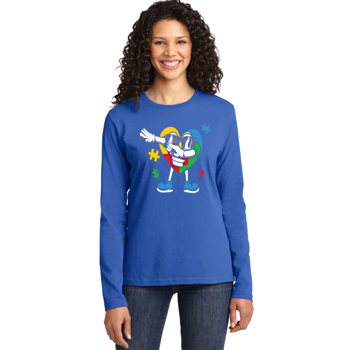 Autism Awareness Dabbing Puzzle Cool Gift Ladies Long Sleeve Shirt