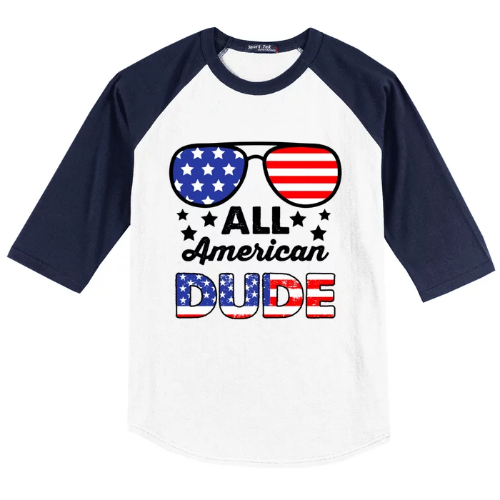 All American Dude 4th Of July Patriotic Sunglasses Great Gift Baseball Sleeve Shirt