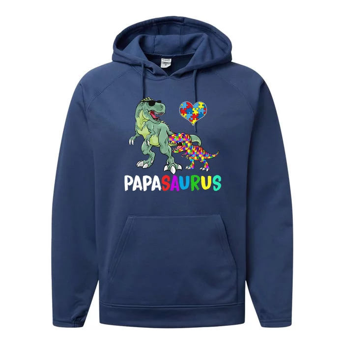 Autism Awareness Dinosaur Papasaurus Papa Performance Fleece Hoodie