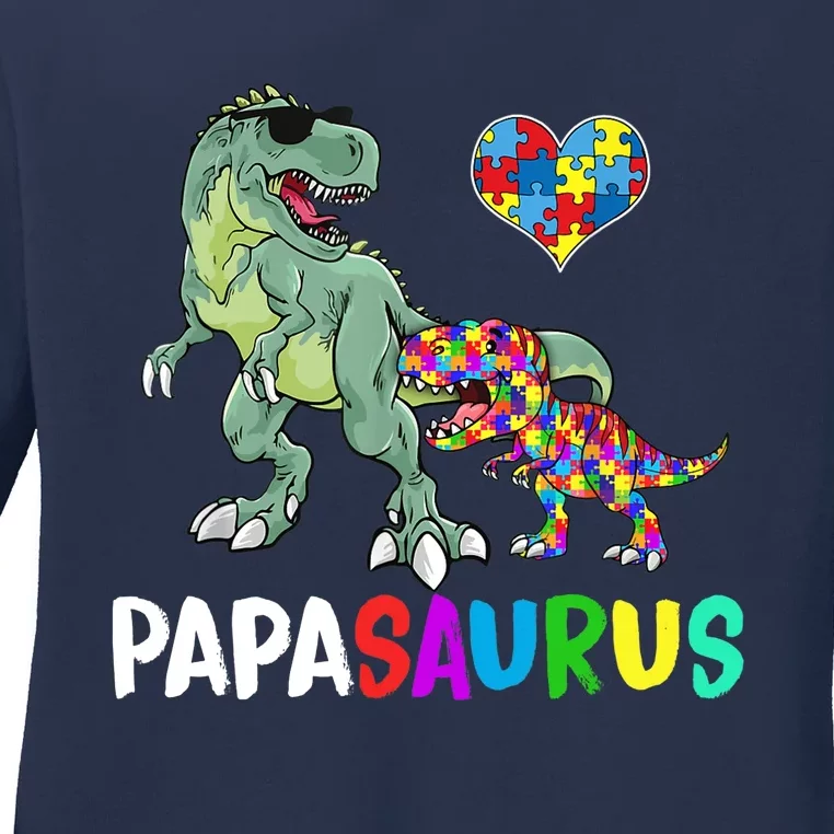 Autism Awareness Dinosaur Papasaurus Papa Ladies Long Sleeve Shirt