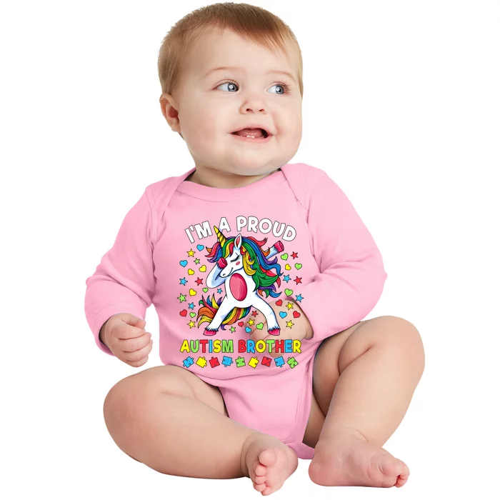 Autism Awareness Dabbing Unicorn Proud Autism Brother Gift Baby Long Sleeve Bodysuit